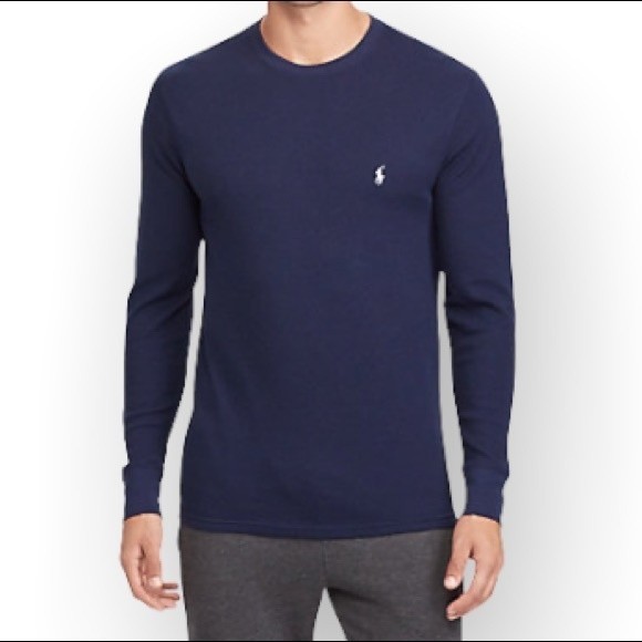 POLO Ralph Lauren Waffle Knit Crew Neck Thermal Long Sleeve Blue size L - Picture 1 of 9